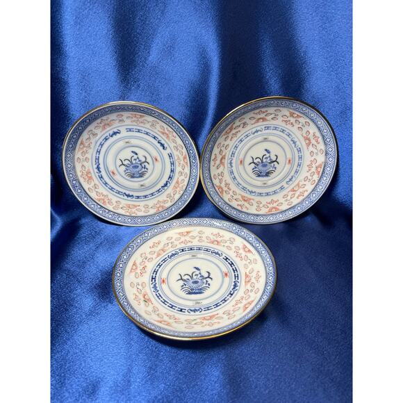 Set of 3 Chinese Grain of Rice Porcelain Tea Cup and Saucer - Picture 3 of 9
